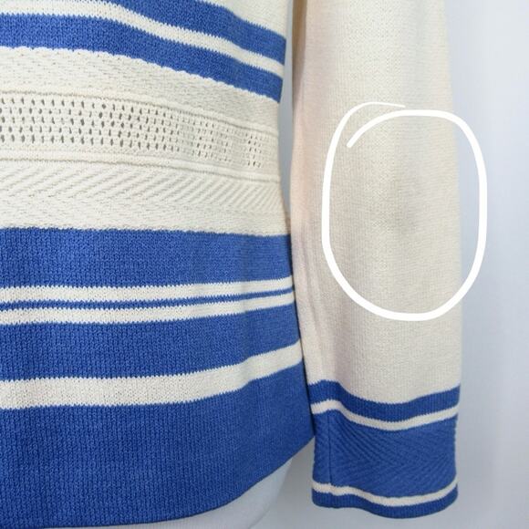 ST. JOHN Santana Knit Cream & Blue Striped Button Front Jacket Women's Size 4 - Picture 11 of 13